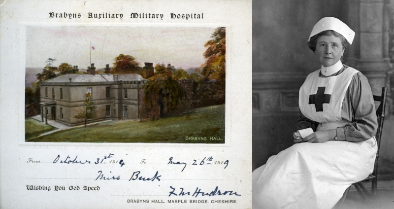 Nurse Flora Buck with her service card signed by Miss Hudson