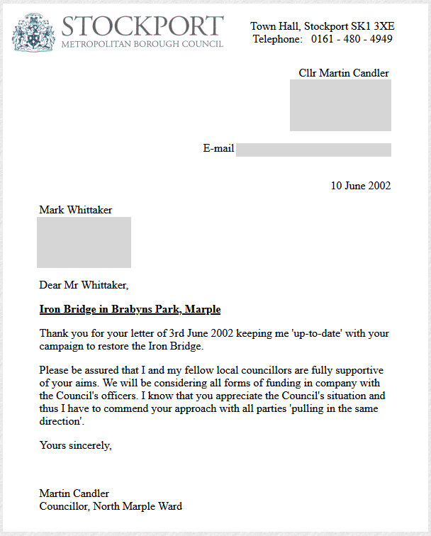 Letter received 12 June 2002 from Councillor Martin Candler
