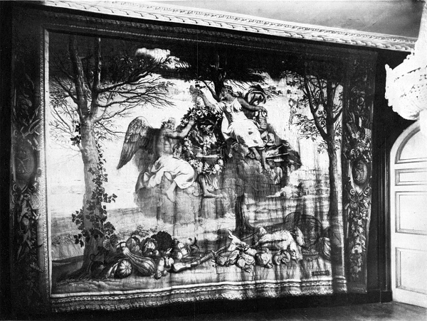 Winter tapestry in the Drawing Room of Marple Hall from the 1929 for the auction catalogue. Click for a larger view.