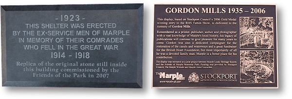 WWI Shelter and Gordon Mills Plaques